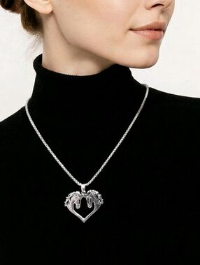 Horse Heart Necklace Silver Stainless Steel Equestrian Cowgirl Western 24" Chain